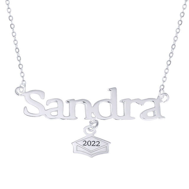 Picture of Graduation Cap Charm Necklace with Name -  Cooper Graduation Name Necklace