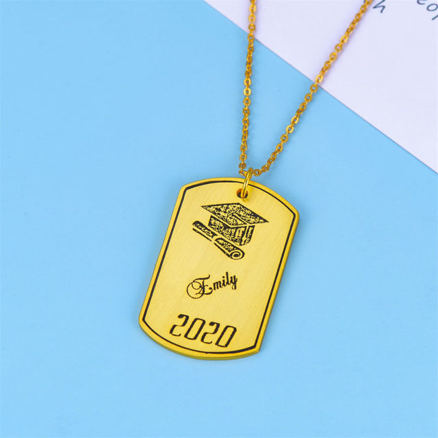 Picture of Copper Graduation Military Tag Shaped Necklace - Graduation Jewelry