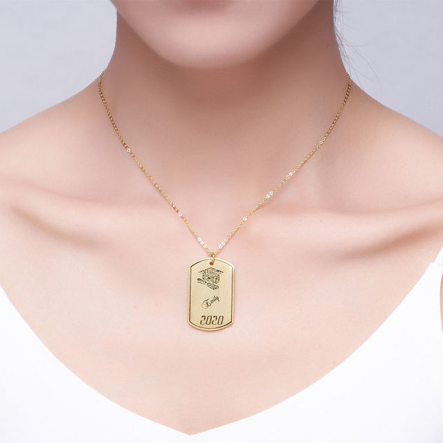 Picture of Copper Graduation Military Tag Shaped Necklace - Graduation Jewelry