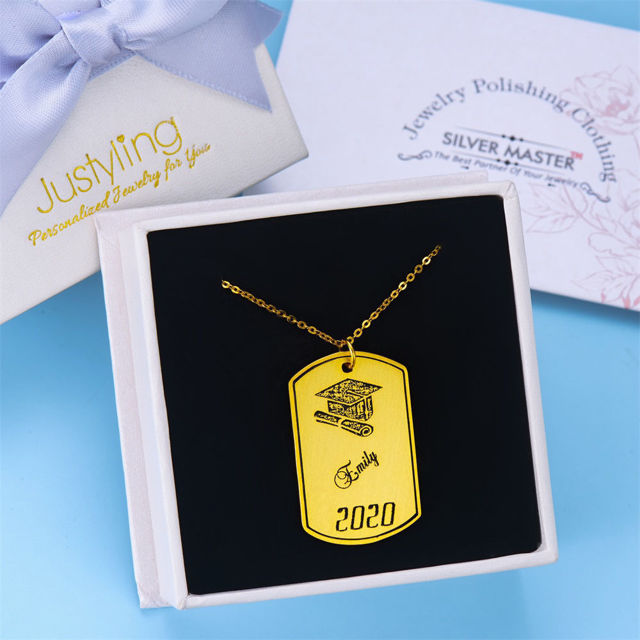 Picture of Copper Graduation Military Tag Shaped Necklace - Graduation Jewelry