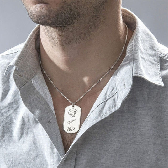 Picture of Copper Graduation Military Tag Shaped Necklace - Graduation Jewelry