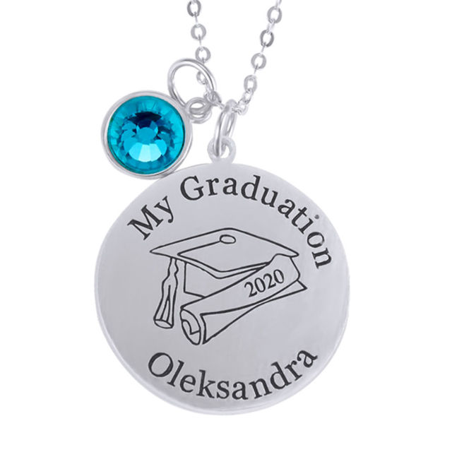 Picture of Copper Graduation Disc Pendant Necklace with Name - Graduation Jewelry
