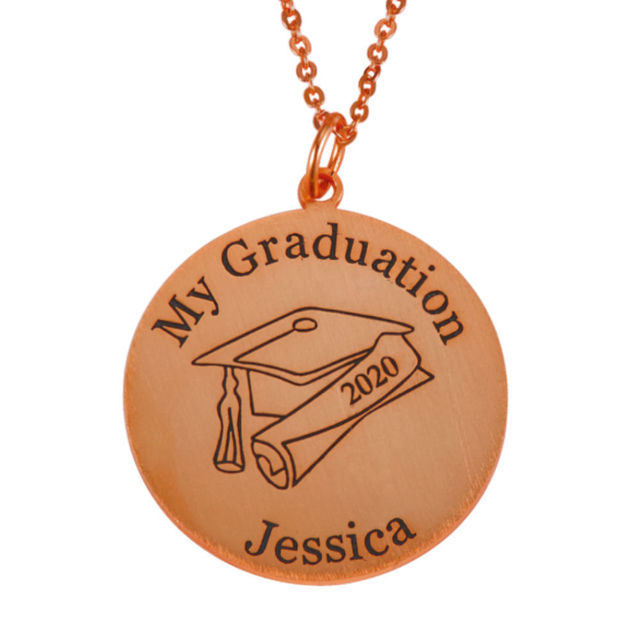 Picture of Copper Graduation Disc Pendant Necklace with Name - Graduation Jewelry