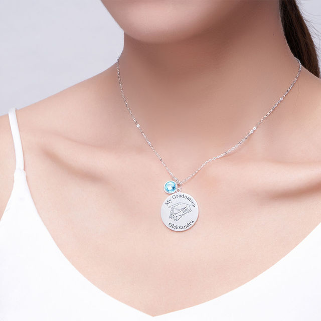 Picture of Copper Graduation Disc Pendant Necklace with Name - Graduation Jewelry
