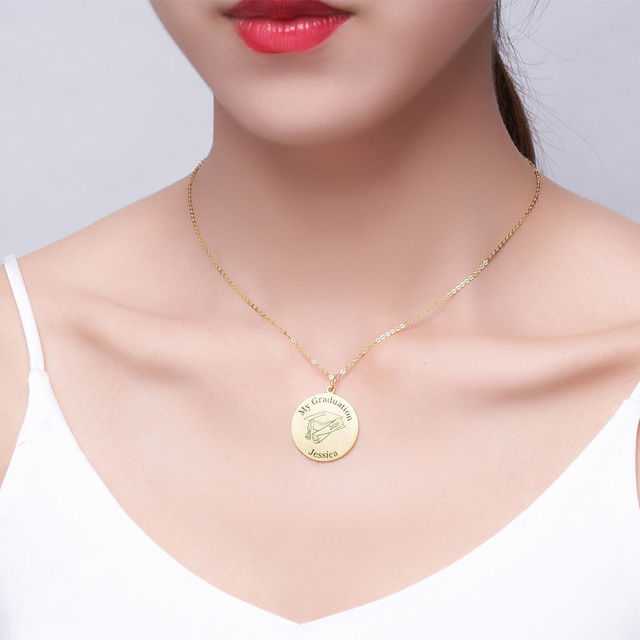Picture of Copper Graduation Disc Pendant Necklace with Name - Graduation Jewelry