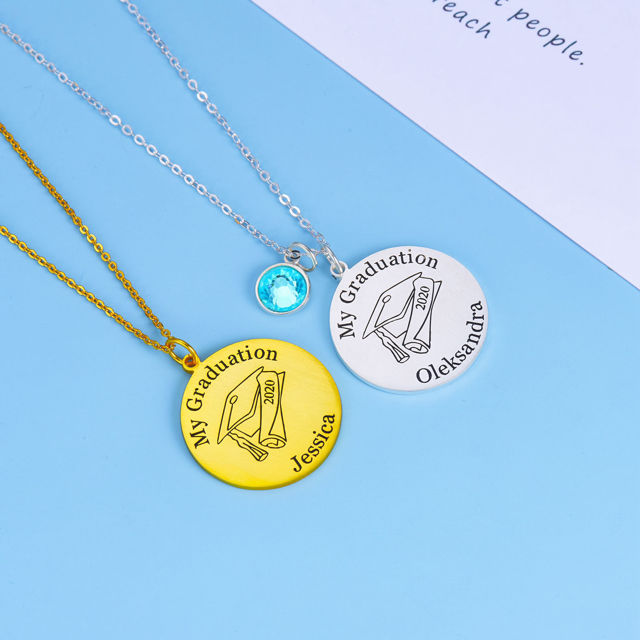 Picture of Copper Graduation Disc Pendant Necklace with Name - Graduation Jewelry