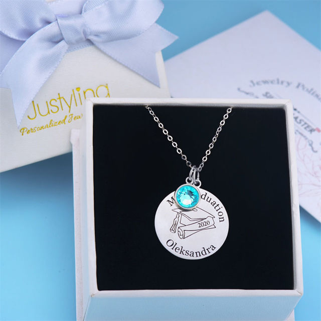 Picture of Copper Graduation Disc Pendant Necklace with Name - Graduation Jewelry