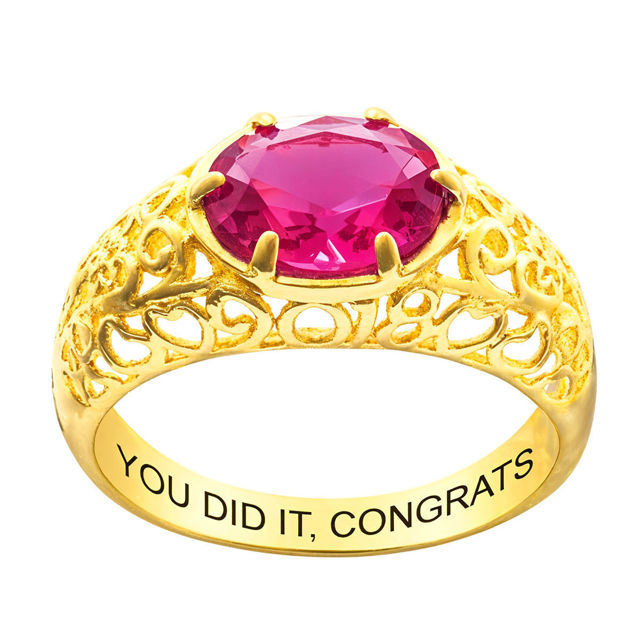 Picture of Gold 925 Sterling Oval Birthstone Class Ring With Filigree Hidden Year
