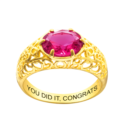 Picture of Gold 925 Sterling Oval Birthstone Class Ring With Filigree Hidden Year