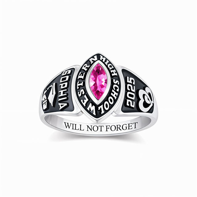 Picture of Copper Custom Graduation Ring with Birthstone - Personalized College Ring with Name - Graduation Gift for Her
