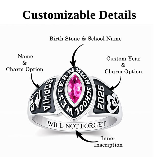 Picture of Copper Custom Graduation Ring with Birthstone - Personalized College Ring with Name - Graduation Gift for Her