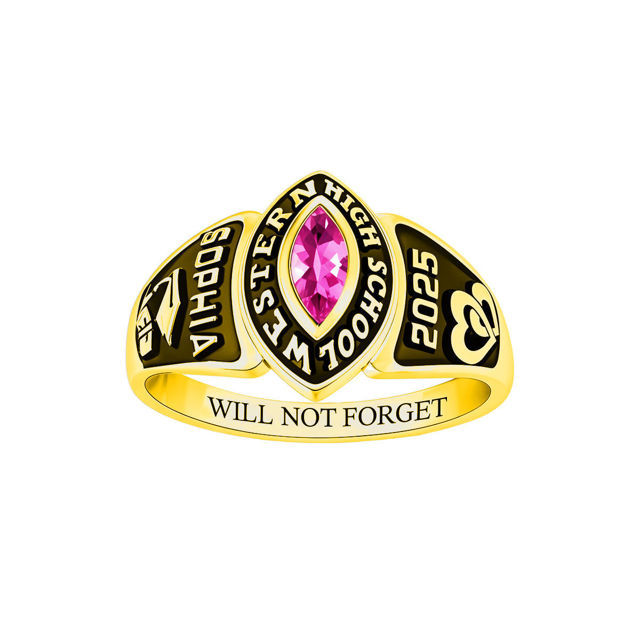 Picture of Copper Custom Graduation Ring with Birthstone - Personalized College Ring with Name - Graduation Gift for Her