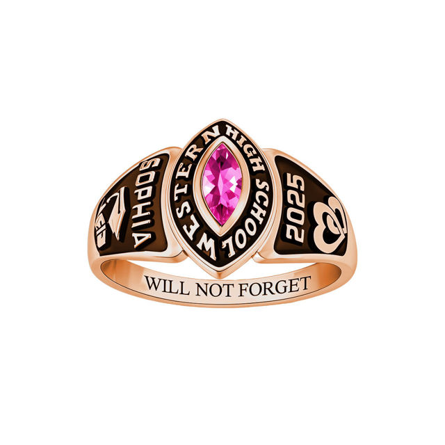 Picture of Copper Custom Graduation Ring with Birthstone - Personalized College Ring with Name - Graduation Gift for Her