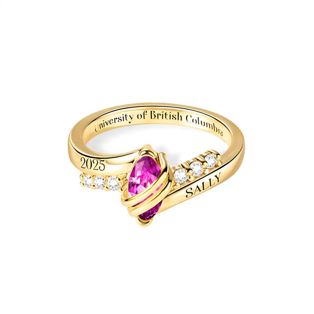Picture of Custom Graduation Ring with Oval Birthstone - Personalized College Ring with Name - Graduation Gift for Her