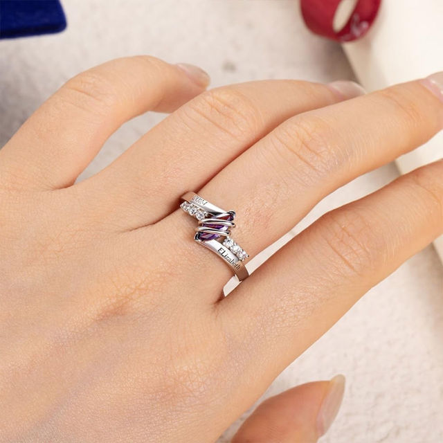 Picture of Custom Graduation Ring with Oval Birthstone - Personalized College Ring with Name - Graduation Gift for Her