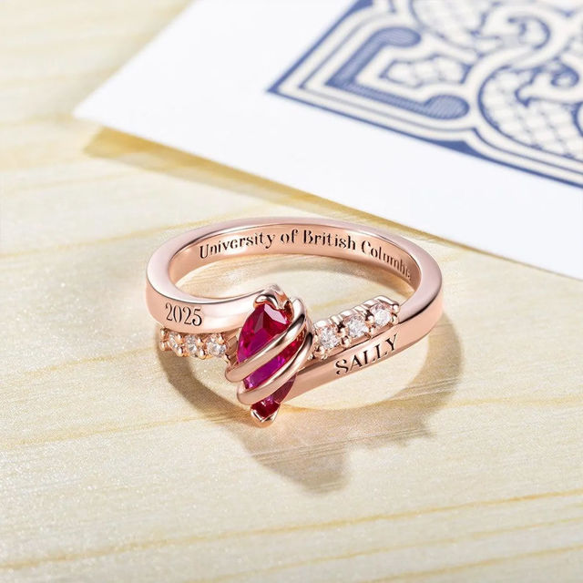 Picture of Custom Graduation Ring with Oval Birthstone - Personalized College Ring with Name - Graduation Gift for Her