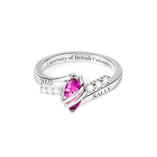 Picture of Custom Graduation Ring with Oval Birthstone - Personalized College Ring with Name - Graduation Gift for Her