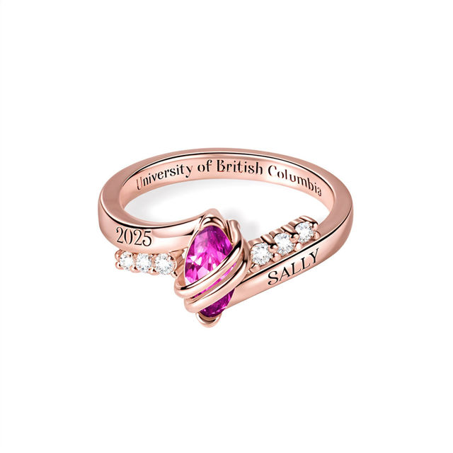 Picture of Custom Graduation Ring with Oval Birthstone - Personalized College Ring with Name - Graduation Gift for Her