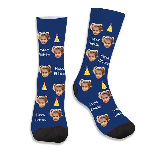 Picture of Custom Birthday Socks, Happy Birthday Face Socks, Personalized Socks, Funny socks, Birthday hat socks