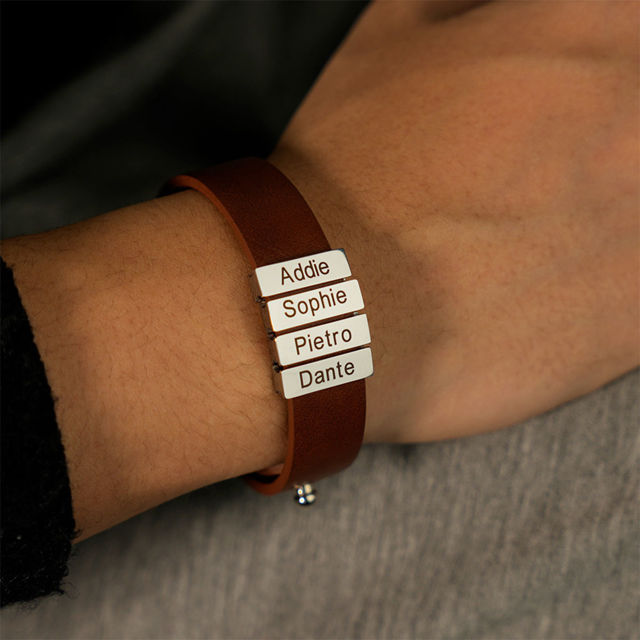 Picture of Father's Day gift - Custom Stainless Steel Bracelet Engraved Leather Bracelet for Men
