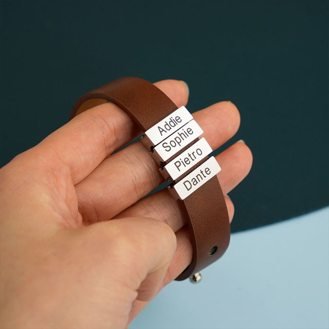 Picture of Father's Day gift - Custom Stainless Steel Bracelet Engraved Leather Bracelet for Men