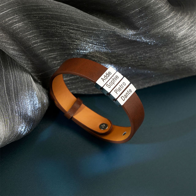 Picture of Father's Day gift - Custom Stainless Steel Bracelet Engraved Leather Bracelet for Men