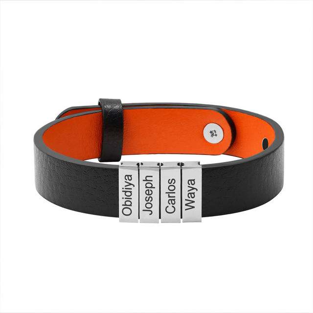 Picture of Father's Day gift - Custom Stainless Steel Bracelet Engraved Leather Bracelet for Men