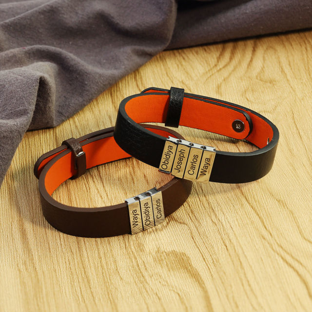 Picture of Father's Day gift - Custom Stainless Steel Bracelet Engraved Leather Bracelet for Men