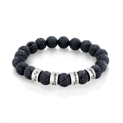 Picture of Custom Lava Beads Bracelet for Papa - Engraved Kids Names Bracelet for Dad