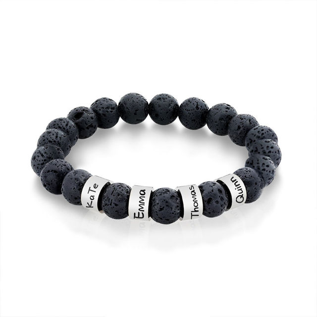 Picture of Custom Lava Beads Bracelet for Papa - Engraved Kids Names Bracelet for Dad