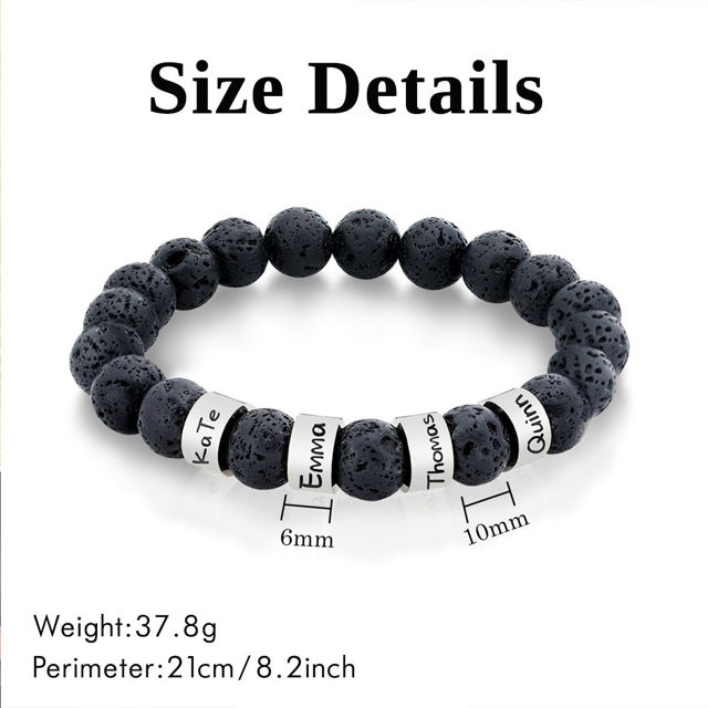 Picture of Custom Lava Beads Bracelet for Papa - Engraved Kids Names Bracelet for Dad