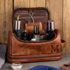 Picture of Custom Double Layer Leather Toiletry Bag - Personalized Groomsmen Gifts - Travel Bag For Men