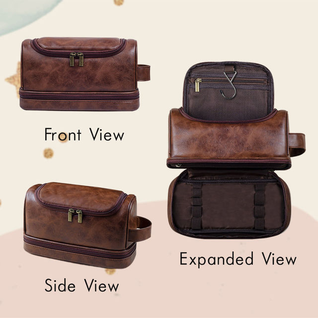Picture of Custom Double Layer Leather Toiletry Bag - Personalized Groomsmen Gifts - Travel Bag For Men