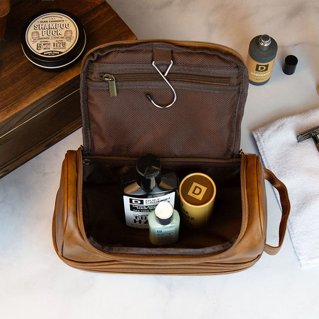 Picture of Custom Double Layer Leather Toiletry Bag - Personalized Groomsmen Gifts - Travel Bag For Men