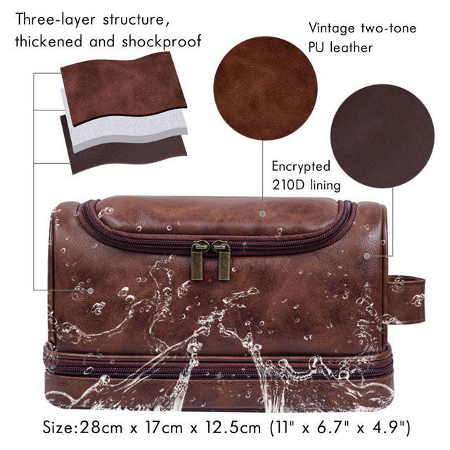 Picture of Custom Double Layer Leather Toiletry Bag - Personalized Groomsmen Gifts - Travel Bag For Men