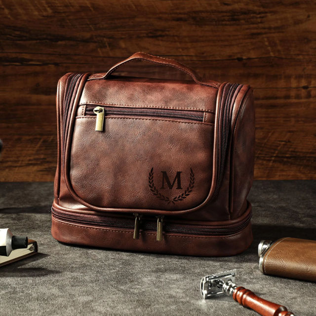 Picture of Custom Large Capacity Leather Toiletry Bag - Personalized Groomsmen Gifts - Travel Bag For Men