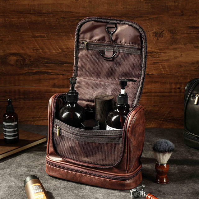 Picture of Custom Large Capacity Leather Toiletry Bag - Personalized Groomsmen Gifts - Travel Bag For Men