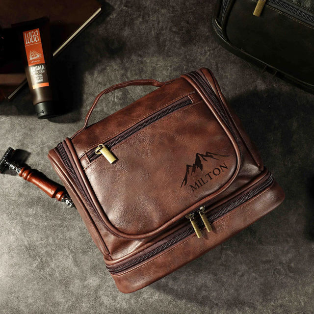 Picture of Custom Large Capacity Leather Toiletry Bag - Personalized Groomsmen Gifts - Travel Bag For Men