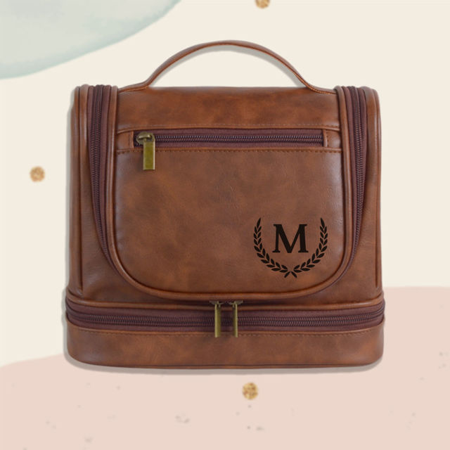 Picture of Custom Large Capacity Leather Toiletry Bag - Personalized Groomsmen Gifts - Travel Bag For Men