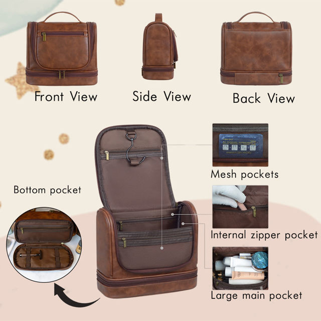 Picture of Custom Large Capacity Leather Toiletry Bag - Personalized Groomsmen Gifts - Travel Bag For Men