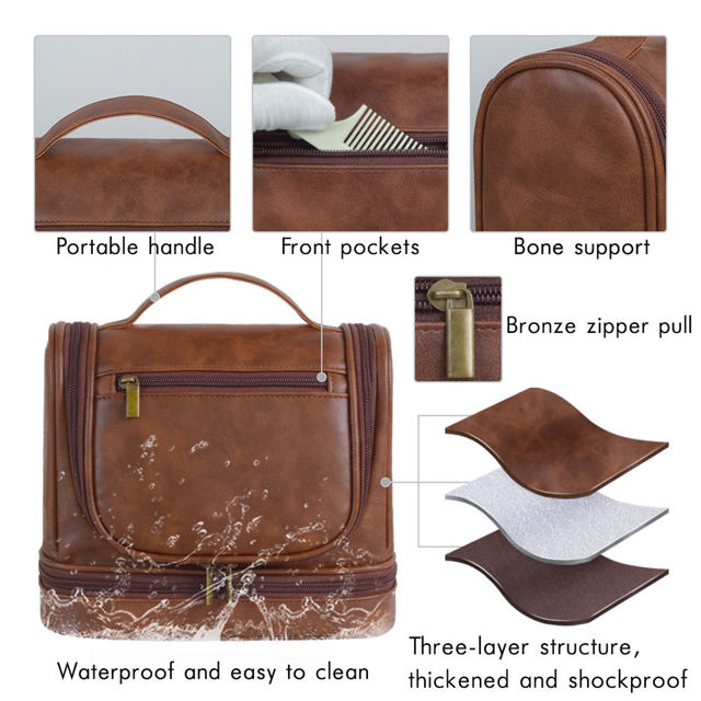 Picture of Custom Large Capacity Leather Toiletry Bag - Personalized Groomsmen Gifts - Travel Bag For Men