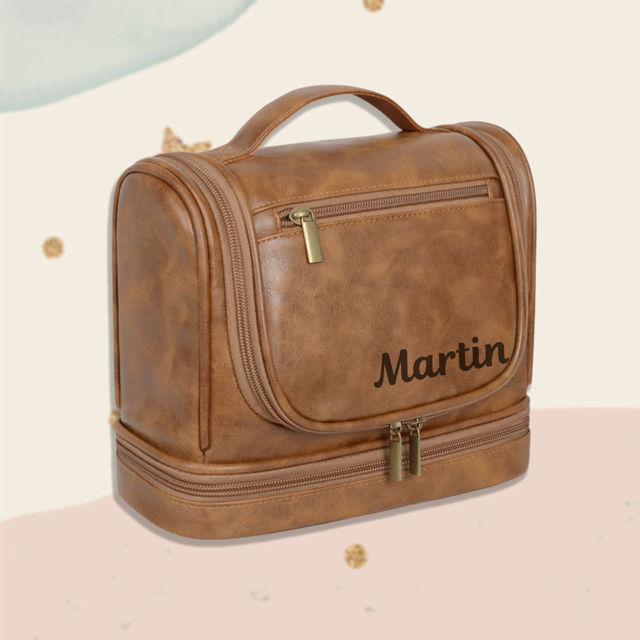 Picture of Custom Large Capacity Leather Toiletry Bag - Personalized Groomsmen Gifts - Travel Bag For Men