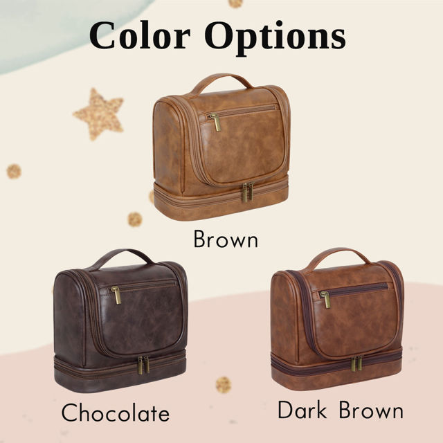 Picture of Custom Large Capacity Leather Toiletry Bag - Personalized Groomsmen Gifts - Travel Bag For Men