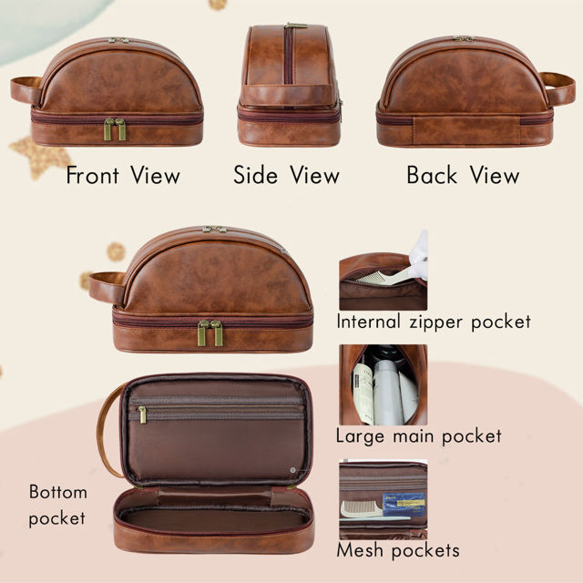 Picture of Custom Double Layer Leather Toiletry Bag for Men - Personalized Groomsmen Gifts - Gift for Dad