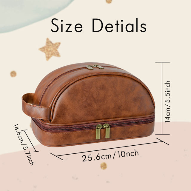 Picture of Custom Double Layer Leather Toiletry Bag for Men - Personalized Groomsmen Gifts - Gift for Dad
