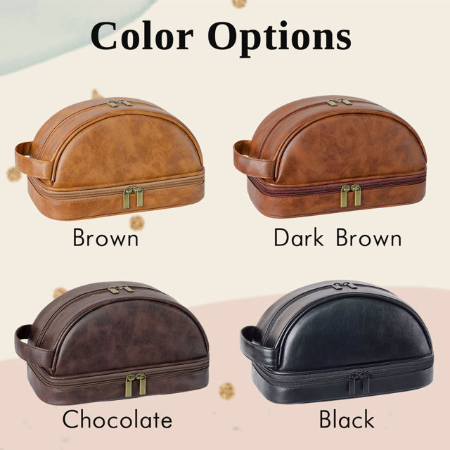 Picture of Custom Double Layer Leather Toiletry Bag for Men - Personalized Groomsmen Gifts - Gift for Dad