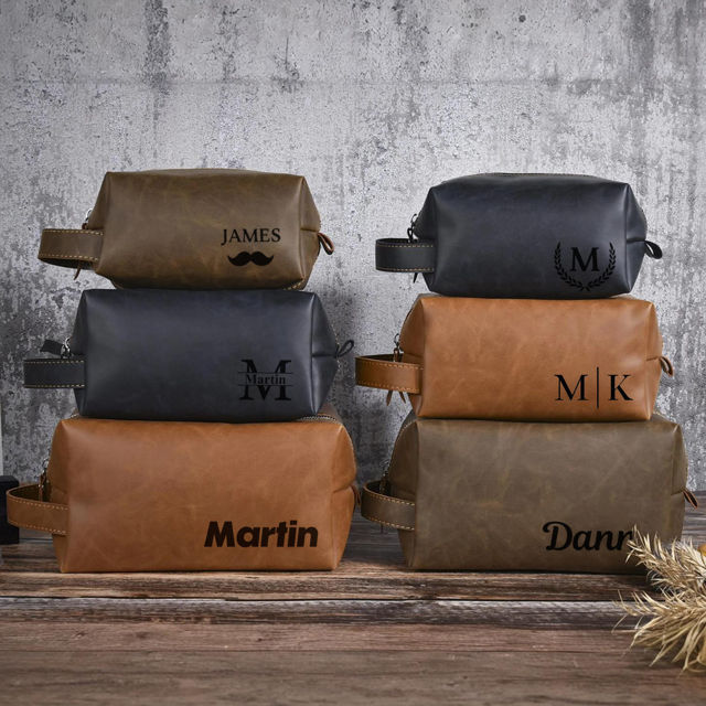 Picture of Custom Leather Toiletry Bag - Personalized Groomsmen Gifts - Travel Bag for Father's Day