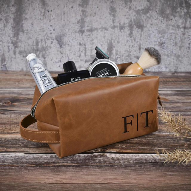 Picture of Custom Leather Toiletry Bag - Personalized Groomsmen Gifts - Travel Bag for Father's Day
