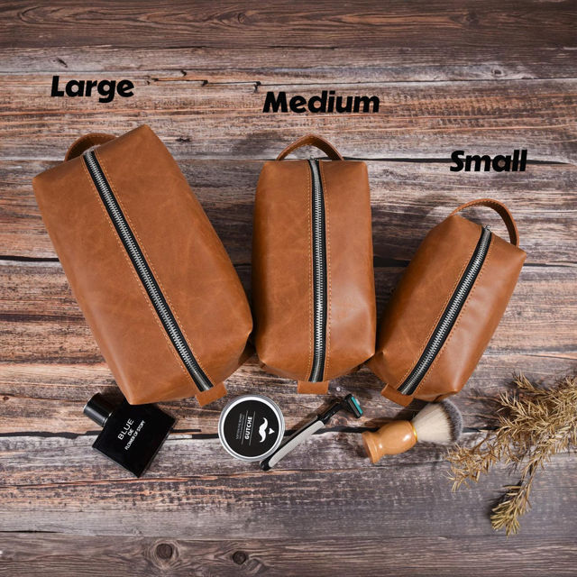 Picture of Custom Leather Toiletry Bag - Personalized Groomsmen Gifts - Travel Bag for Father's Day