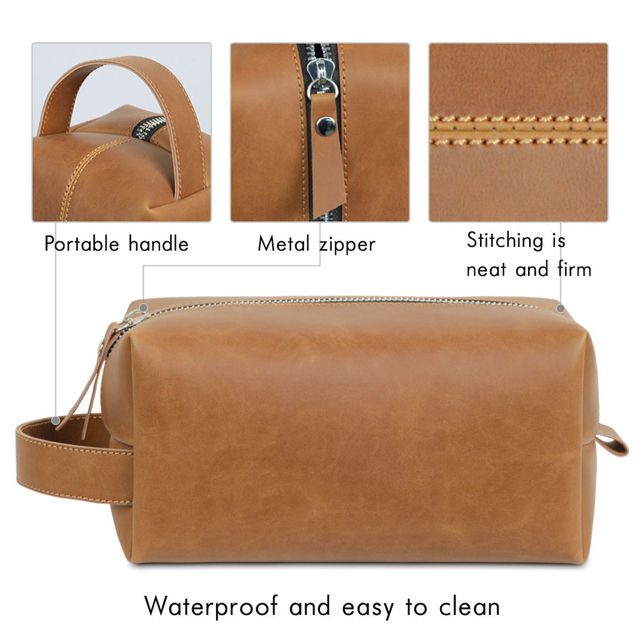 Picture of Custom Leather Toiletry Bag - Personalized Groomsmen Gifts - Travel Bag for Father's Day
